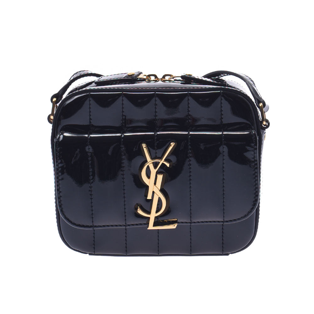 YVES SAINT LAURENT イヴサンローラン ヴィッキー 黒 ゴールド金具 レディース エナメル ショルダーバッグ Aランク 中古 