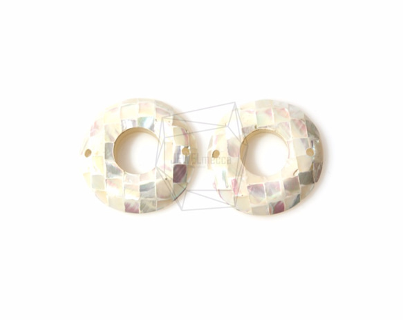 PEA-037-G【2個入り】モザイクドーナツ螺鈿ビーズ, Mother of Pearl Mosaic donut