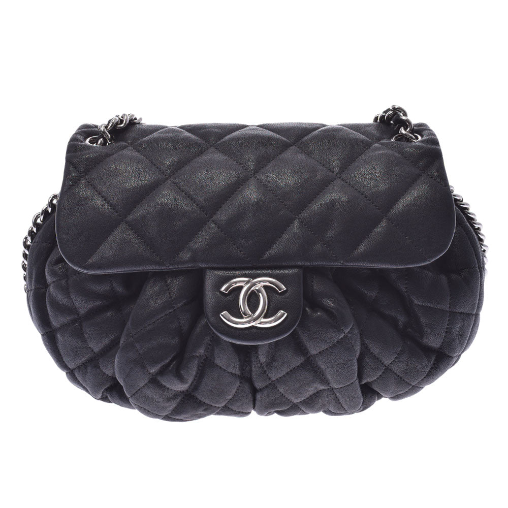 CHANEL シャネル マトラッセ チェーンアラウンド ラージサイズ 黒 シルバー金具 レディース カーフ ショルダーバッグ ABランク 中古 