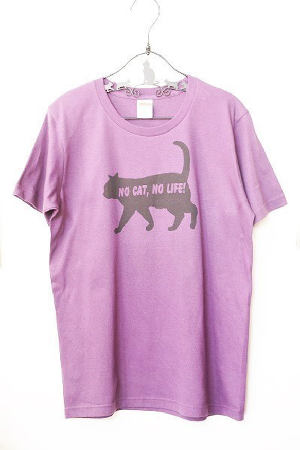 XXL・XXXLサイズ・カスタマイズ半袖Ｔシャツ。シルエット猫　ＮＯ　ＣＡＴ、ＮＯ　ＬＩＦＥ！