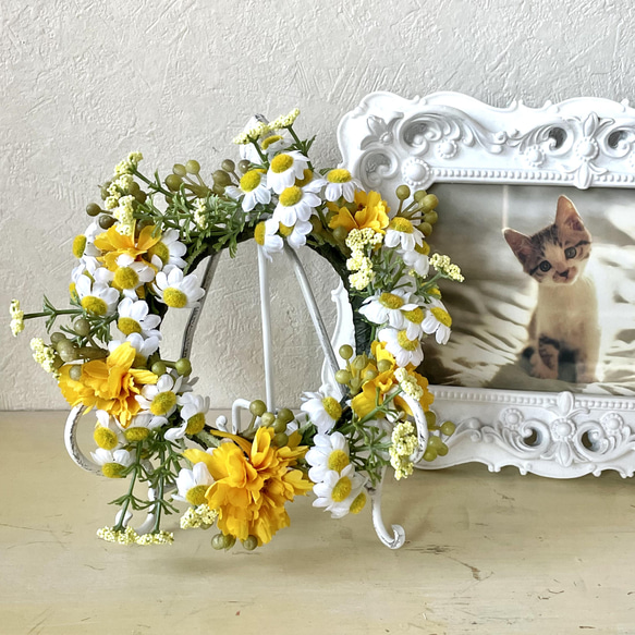 虹の橋の花冠 いつかまた会えるあの子へ 虹の橋のひざし イエロー お供えの花冠 お悔やみの花冠 リース ギフト