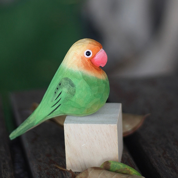 【オウムちゃん】鳥好きさんへのプレゼント 置物 木彫り 文鳥 天然木 彫刻 受注制作