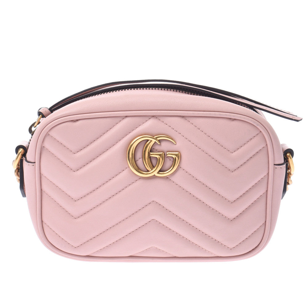 GUCCI グッチ GGマーモント ミニショルダーバッグ ピンク ゴールド金具 448065 レディース カーフ ショルダーバッグ ABランク 中古 