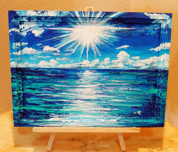 油絵 太陽と海