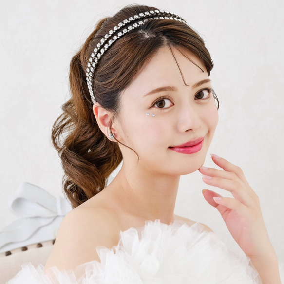 RO42パールカチューシャ 大粒パール 2連カチューシャ ブライダル ヘアアクセサリー 結婚式 前撮り