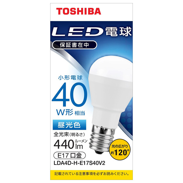 東芝 LED電球 E17口金 全光束440lm(3．8W小形電球タイプ) 昼光色相当 LDA4D-H-E17S40V2