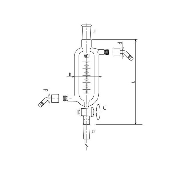 旭製作所 二重管式分留受器 ガラスコック ウォーターコネクター仕様 100mL 3604-100-3L-W 1個 65-1839-83（直送品）