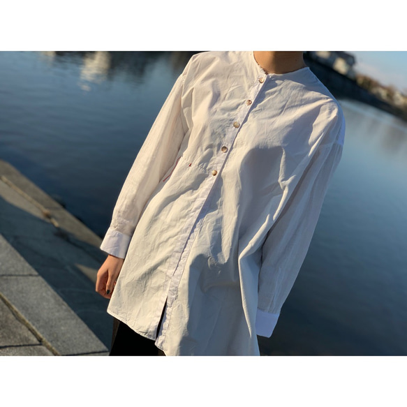 Yuragi shirts/ 綿100%！タイプライターとガーゼを使いシャツらしい雰囲気ながら柔らかいノーカラーシャツ