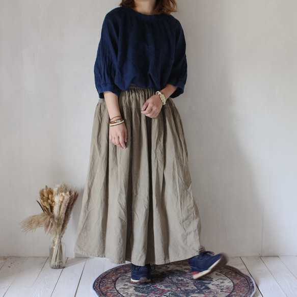 cotton tiered skirt / 老竹色