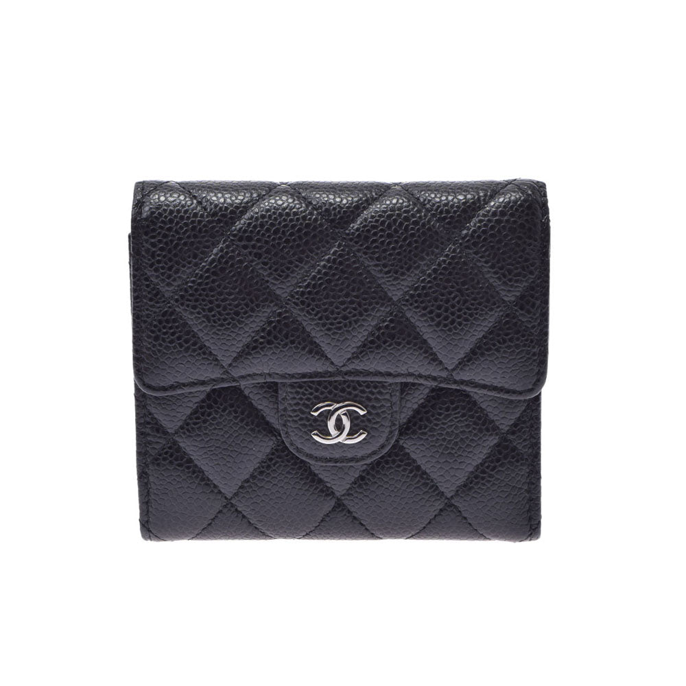 CHANEL シャネル マトラッセ 黒 レディース キャビアスキン 二つ折り財布 Aランク 中古 