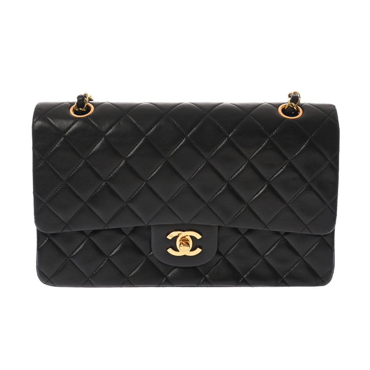 CHANEL シャネル マトラッセ WフラップWチェーン ショルダー 25 黒 ゴールド金具 A01112 レディース ラムスキン ショルダーバッグ Bランク 中古 