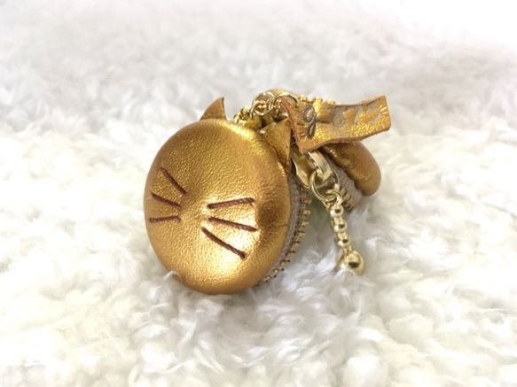 【3cm】黄金の猫✩レザー*マカロンケース✩チャーム