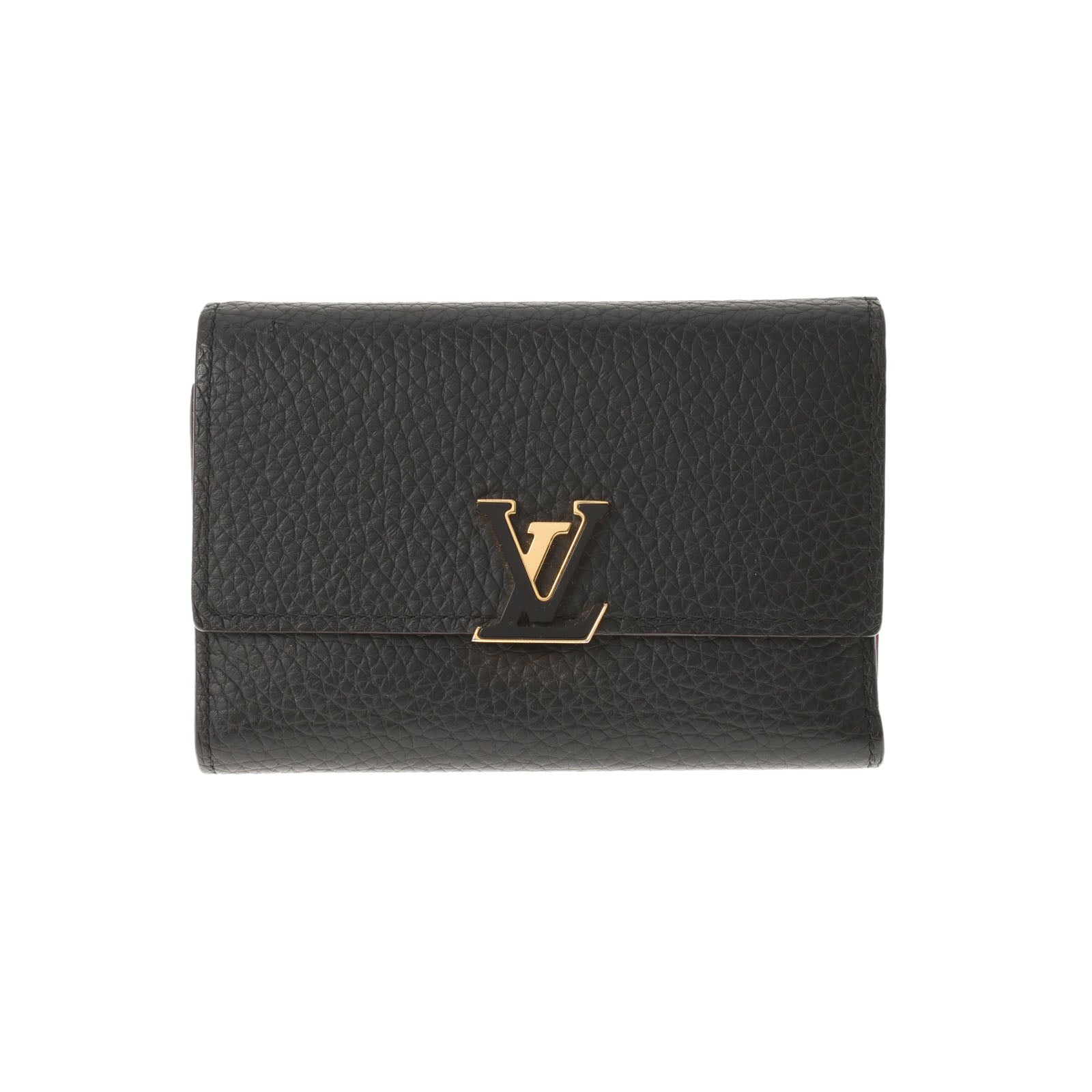 【お歳暮】LOUIS VUITTON ルイヴィトン ポルトフォイユ カプシーヌ コンパクト ノワール/ホットピンク ゴールド金具 M62157 レディース レザー 三つ折り財布 Bランク 中古 _画像1