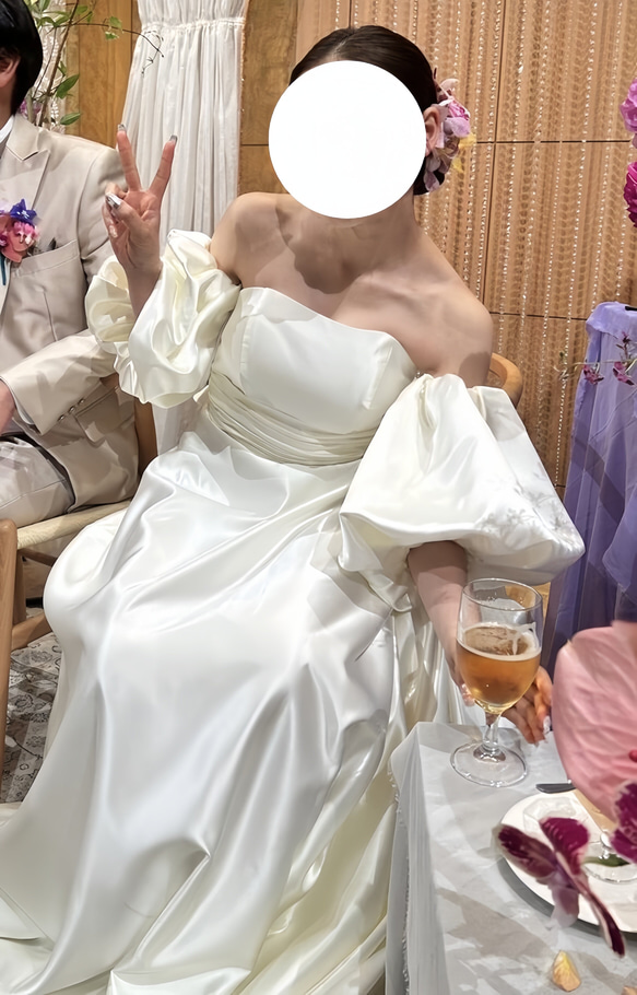 実例写真！ウェディングドレス パフスリーブ ラッフルフリル アイボリー  結婚式 韓国風ドレス 抜群のおしゃれ見え