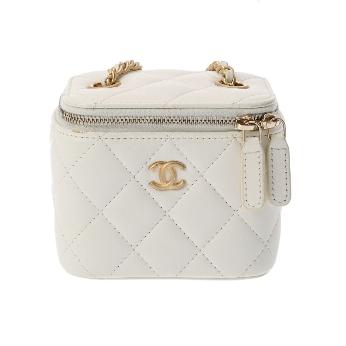 CHANEL シャネル マトラッセ スモールバニティケース 白 ゴールド金具 AP1447 レディース ラムスキン ショルダーバッグ ABランク 中古 