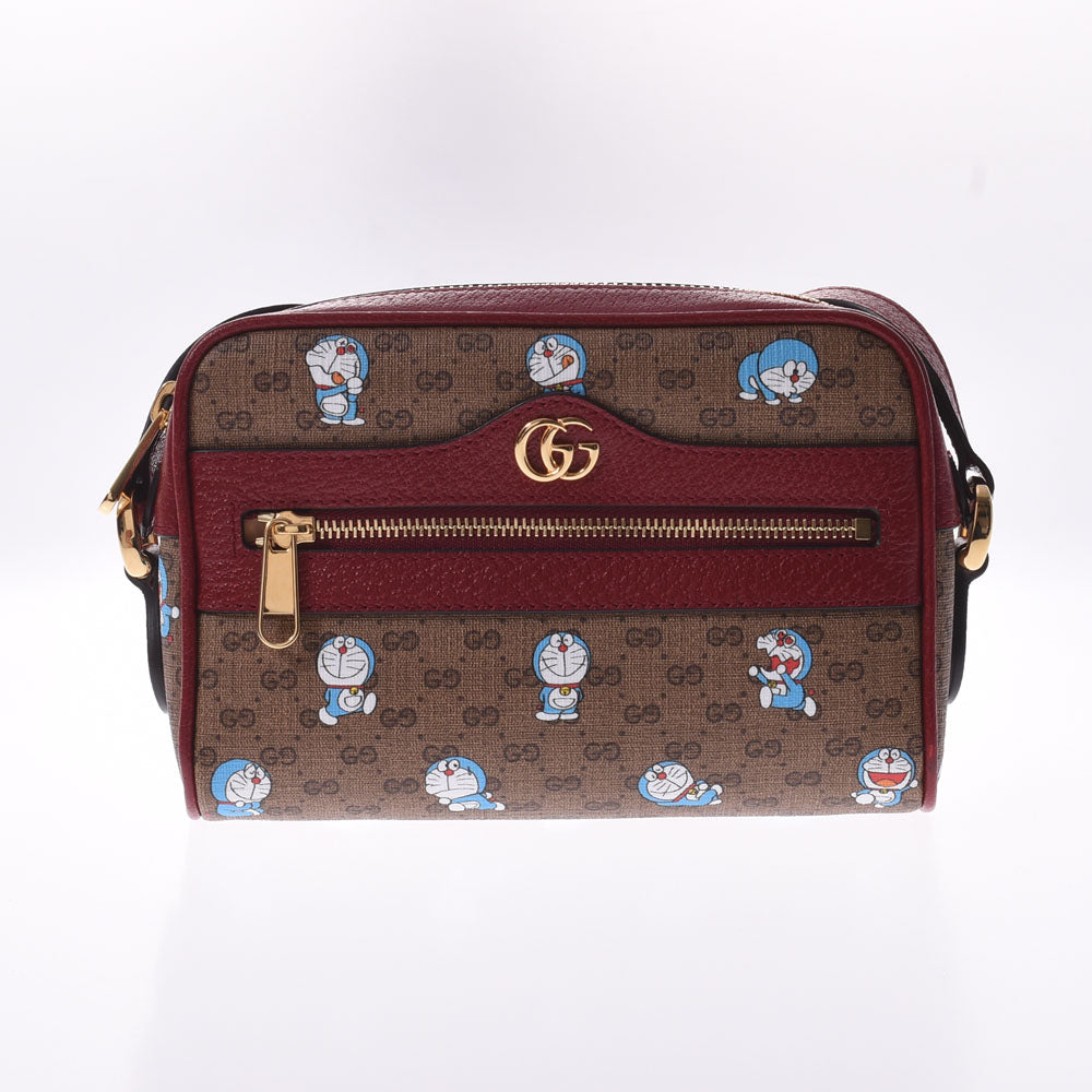 GUCCI グッチ ドラえもんコラボ GG柄 ボルドー/ブラウン 647784 レディース ミニGGスプリームキャンバス/レザー ショルダーバッグ Aランク 中古 