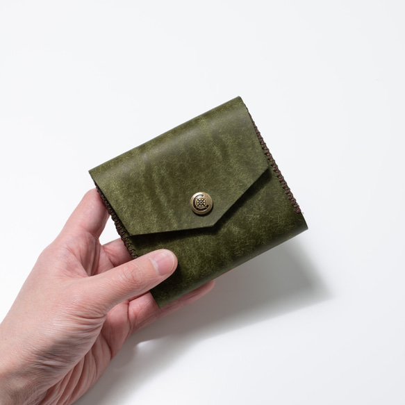 色鮮やかなプエブロレザー　二つ折り財布[オリーブ]/Half Wallet[OLIVE] 雑貨　ギフト　レザー