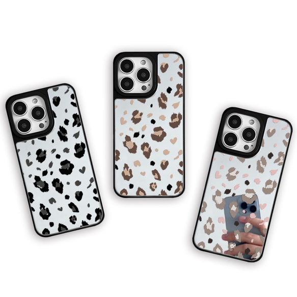 leopard♡　豹柄×ハート   耐久性グリップミラーケース　iPhoneケース　名入れ