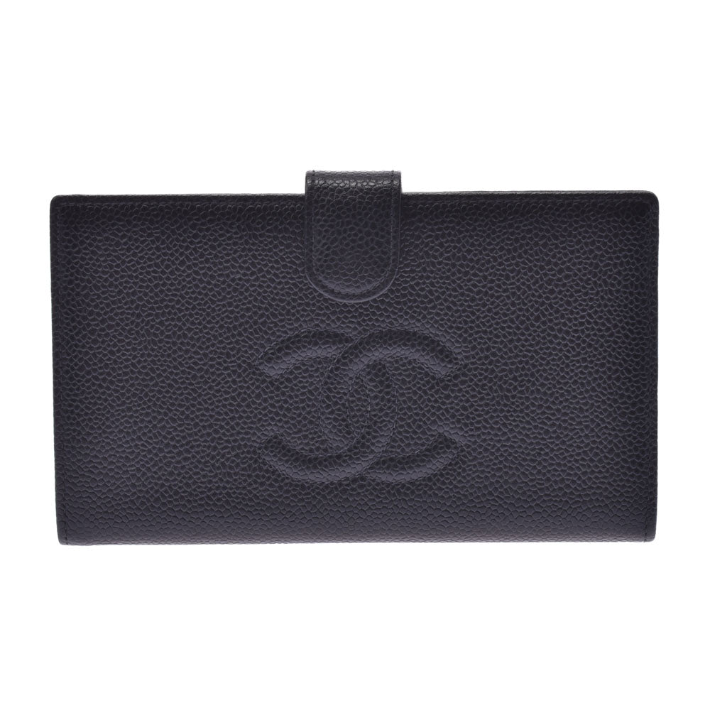 CHANEL シャネル 黒 レディース キャビアスキン 長財布 ABランク 中古 