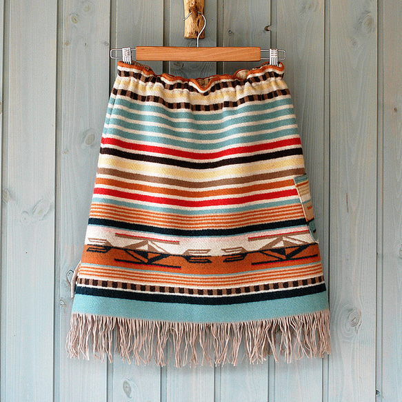 フリンジスカート　チマヨコーラル Fringe Skirt Chimayo Coral/Aqua Stripe