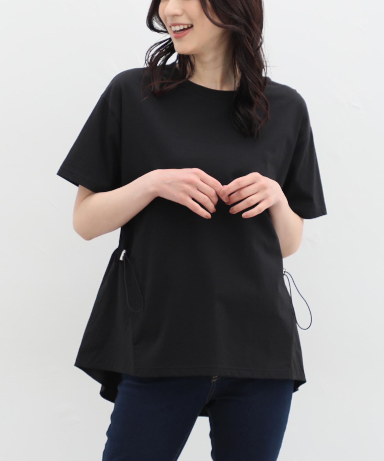 ハニーズ/ドロスト使いトップス トップス カットソー 半袖 Tシャツ レディース ドロスト