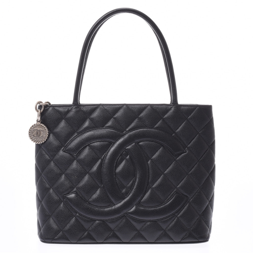 CHANEL シャネル 復刻トート 黒 シルバー金具 レディース キャビアスキン トートバッグ Aランク 中古 