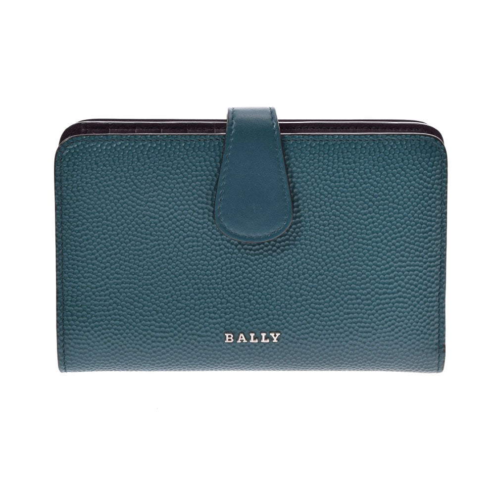 BALLY バリーコの字ファスナー財布  ダークグリーン系/ボルドー シルバー金具 メンズ レザー 二つ折り財布  中古