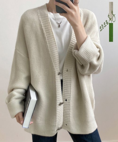 Spring Color Vneck Rib Knit Cardigan 25108 スプリングカラーVネックリブニットカーデイガン　ニットカーデイガン　ニット