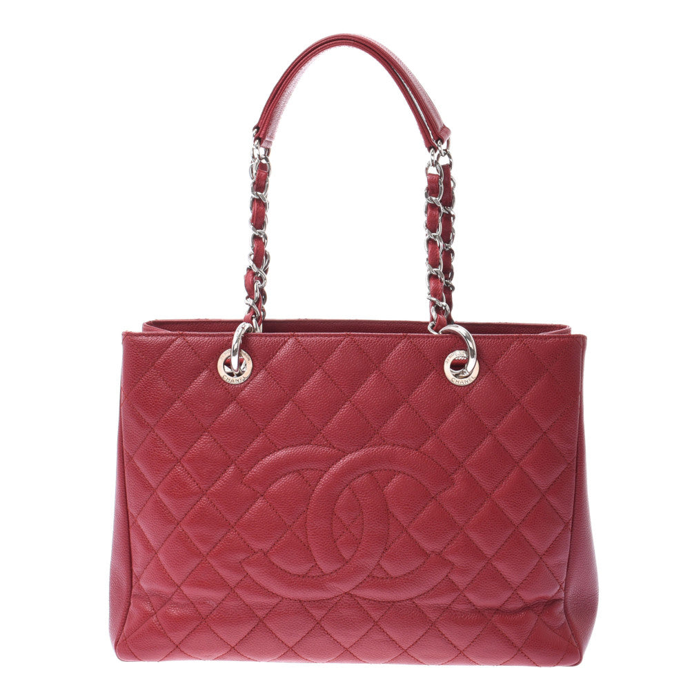 CHANEL シャネル マトラッセ GST チェーントート 赤 シルバー金具 レディース キャビアスキン トートバッグ Aランク 中古 