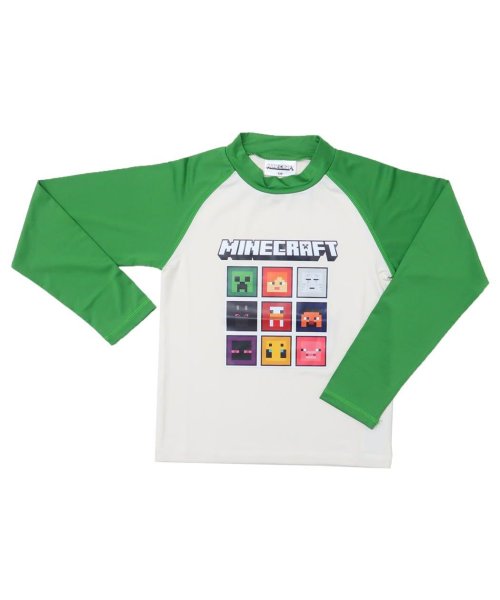 マインクラフト 水着 ラッシュガード 長袖Tシャツ グリーン Minecraft カイタックファミリー キッズ 子ども ジュニア プール 海 ゲームキャラクター