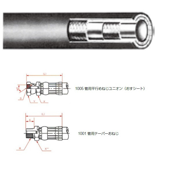 一般油圧ホース 8000mm 1005金具・1001金具 SWP210-19 SWP210-19-8000 1005+1001（直送品）