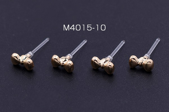 M4015-10 20個 樹脂ピアス リボンA 4×6mm クリア/ゴールド 2x【10ヶ】