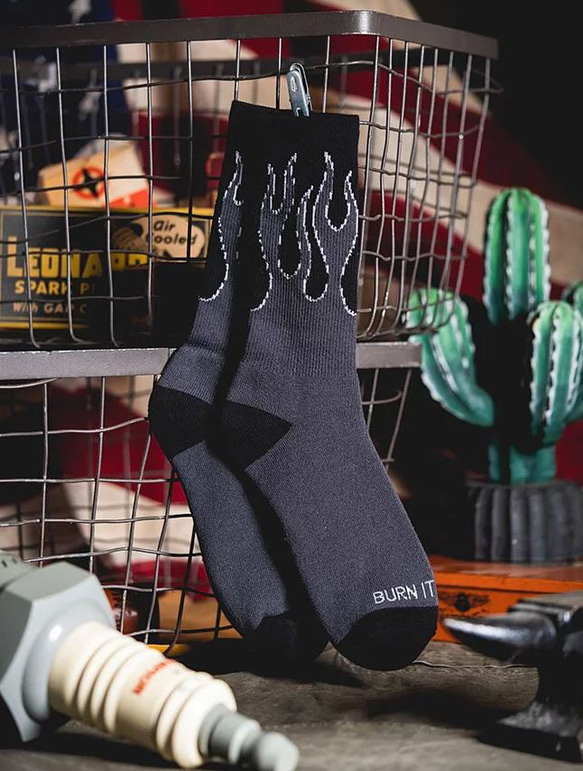 Retro Mid-Tube Cotton Socks flame(hemp gray × blue)