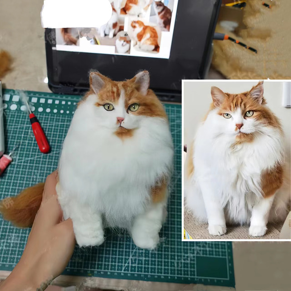 【オーダーメイドペット】羊毛フェルト、うちの子　猫ぬいぐるみ、フェルト猫、羊毛猫、肖像画、犬猫人形 プレゼントやギフトに