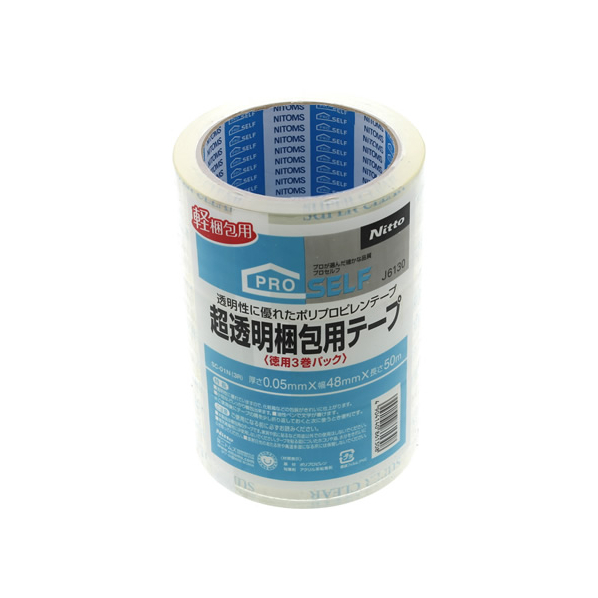 ニトムズ 超透明梱包用テープ 50μ 48mm×50m 3巻 F826663-J6130