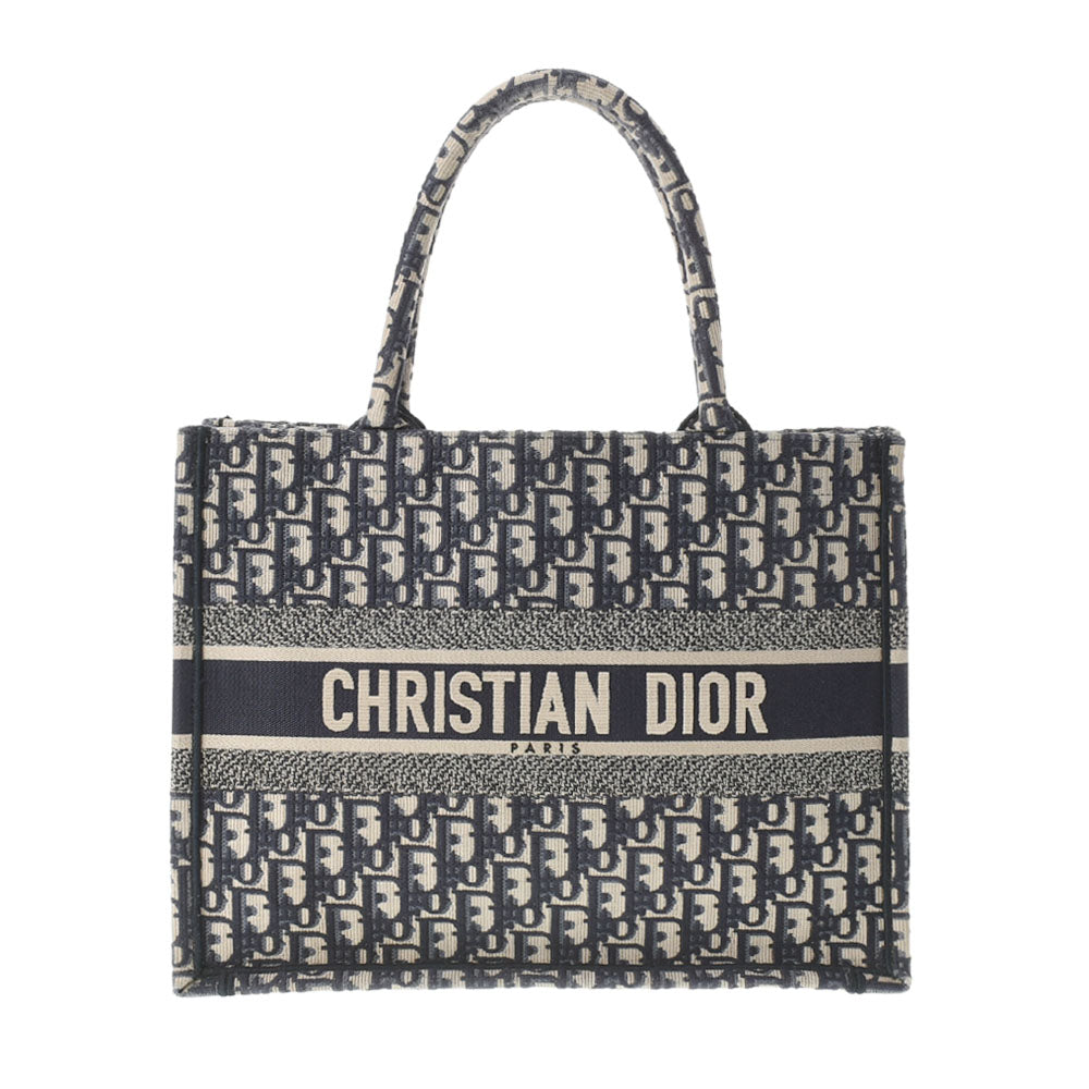 CHRISTIAN DIOR クリスチャンディオール ブックトートバッグ ミディアム ネイビー レディース キャンバス ハンドバッグ Bランク 中古 