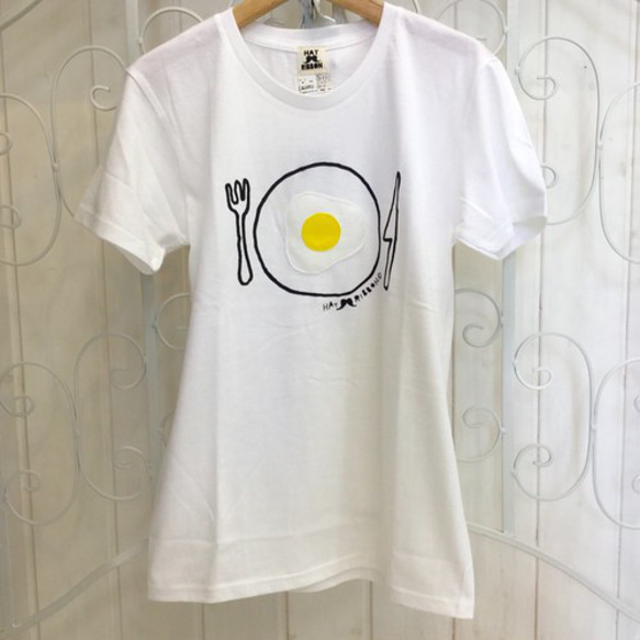 【処分SALE】【レディース】目玉焼きあっぷりけTシャツ　ホワイト