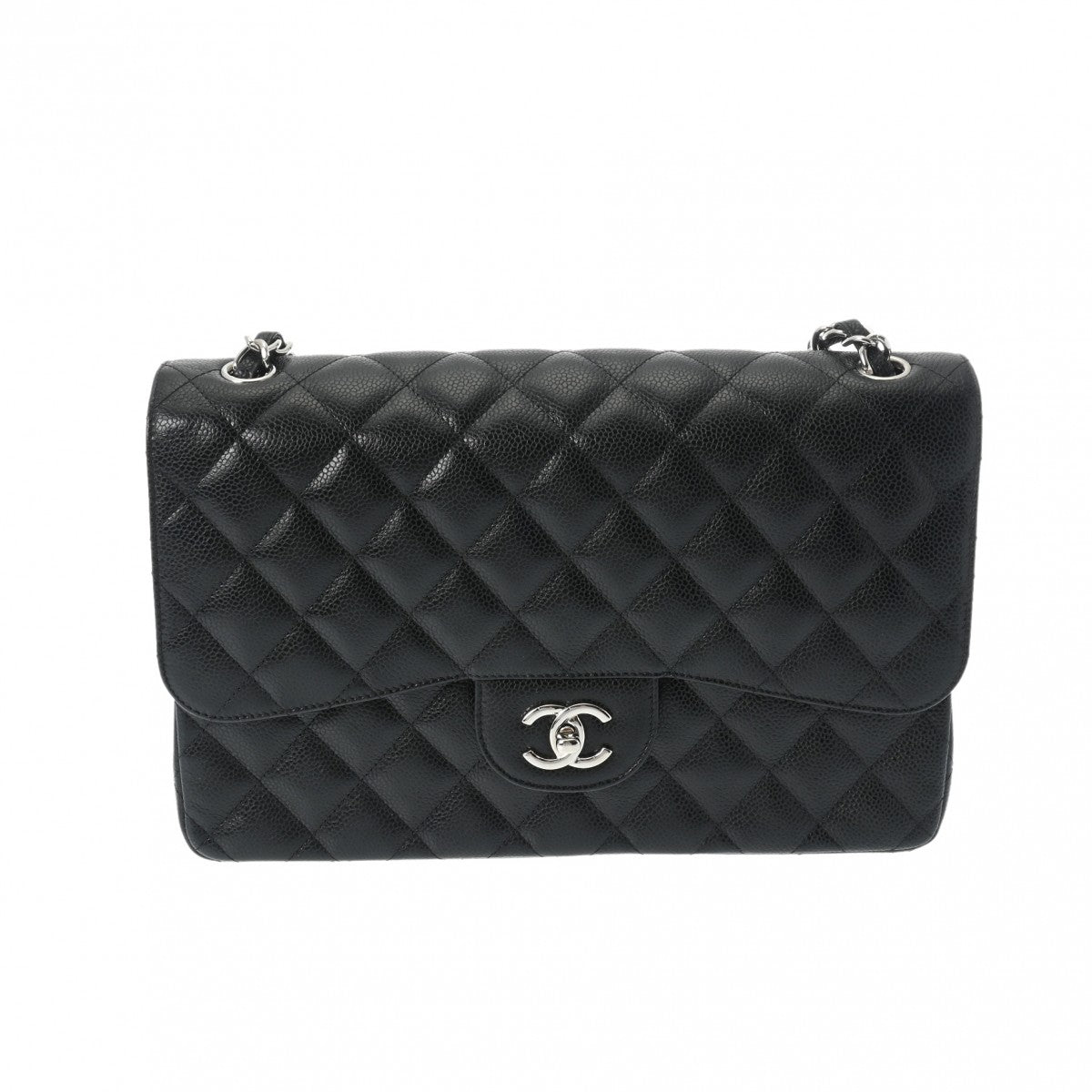 CHANEL シャネル マトラッセ チェーンショルダー Wフラップ 30cm 黒 A58600 レディース キャビアスキン ショルダーバッグ Aランク 中古 