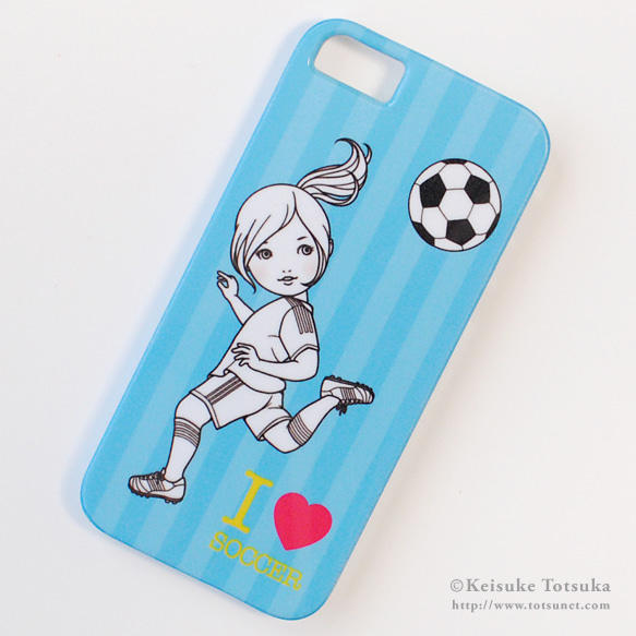 iPhoneケース／I LOVE SOCCER (ブルー)