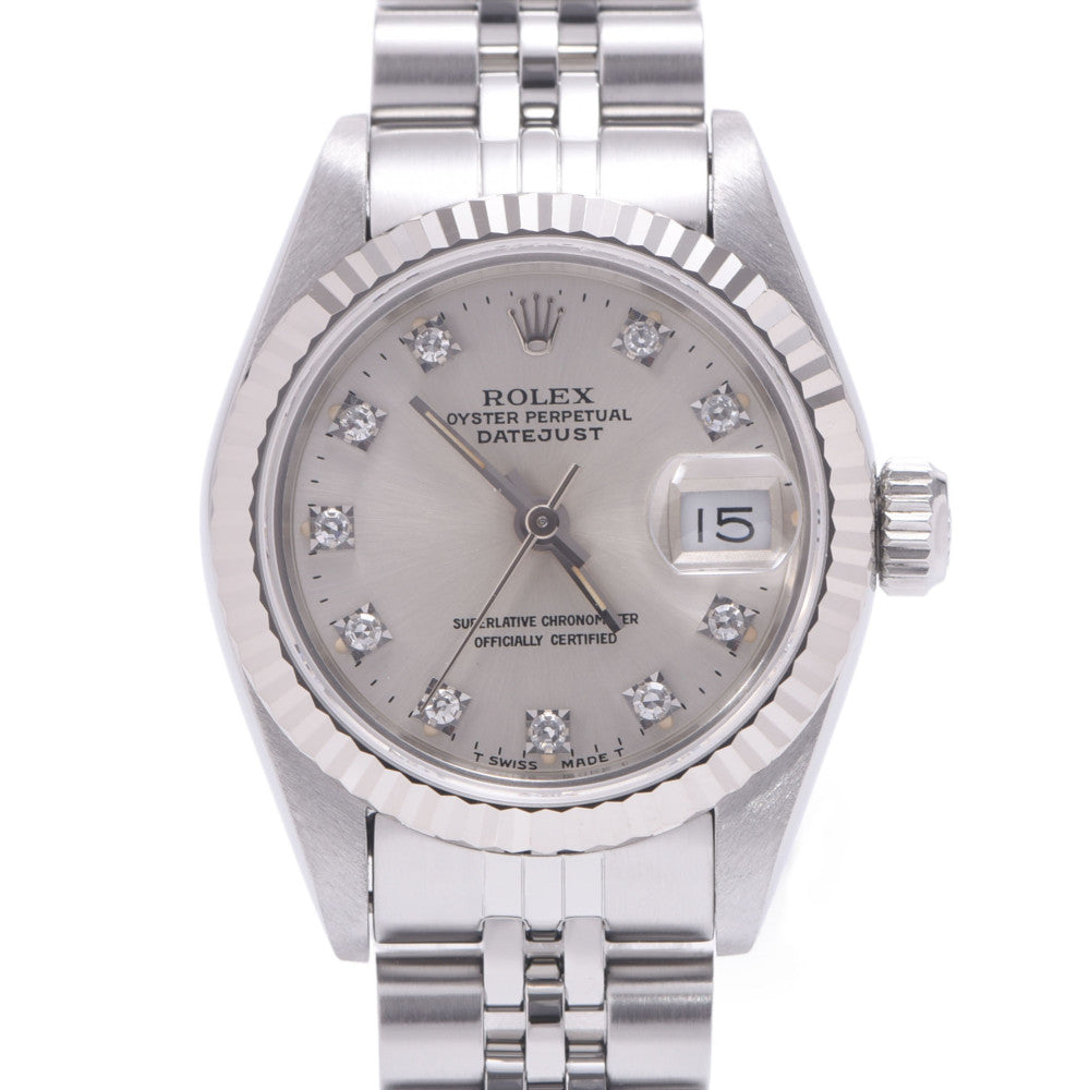 ROLEX ロレックス デイトジャスト 10Pダイヤ 69174G レディース WG/SS 腕時計 自動巻き シルバー文字盤 Aランク 中古 