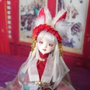 『水琴鈴と宝来鈴の福音』白紅????耳付きカチューシャ【モヘア使用】 60cmドール対応サイズ(SD、SD13、SDGr、SD17、peaksFOC)