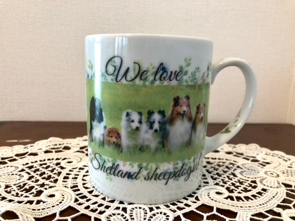 即納！シェルティのママさんへ！We love Shetland sheepdogs!…マグカップS♥ポーセラーツ