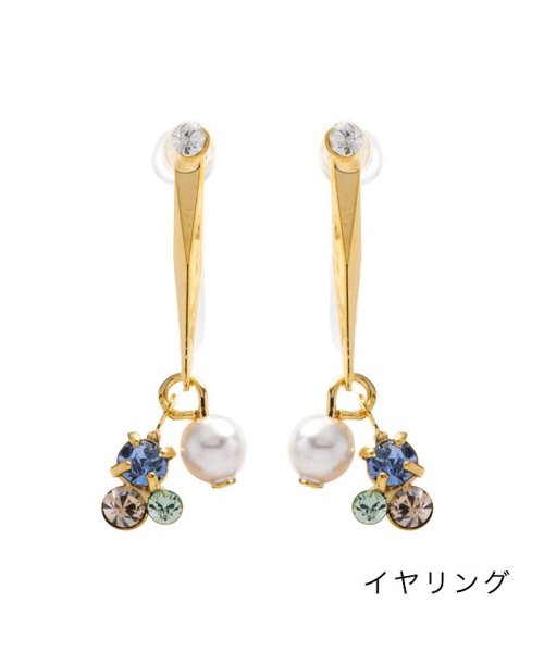 ラインメタル×ビジューとパールの華奢ピアス/イヤリング