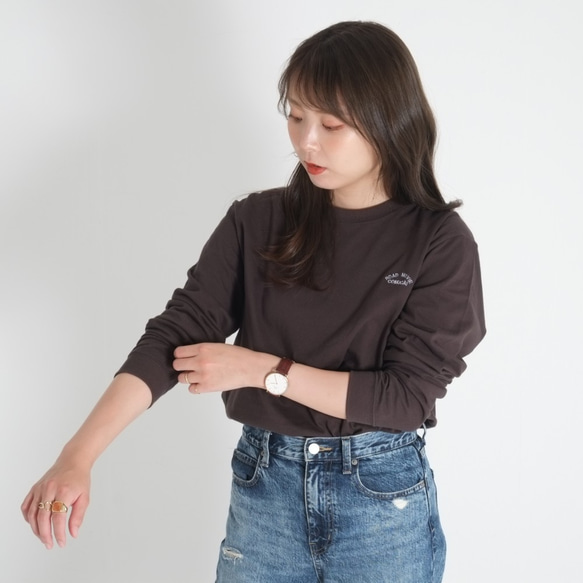 刺繍Tシャツ　長袖　チャコール/ユニセックス