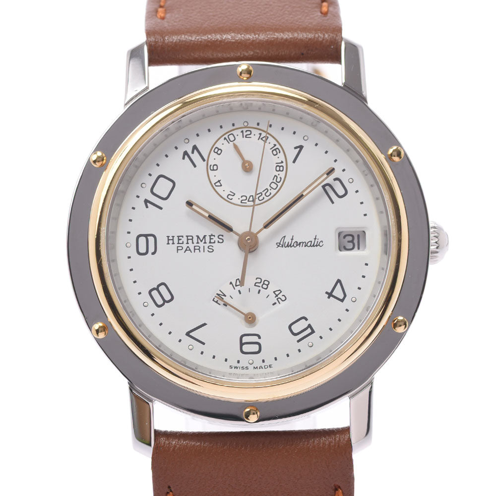 HERMES エルメス クリッパーGMT パワーリザーブ CL5.720 メンズ SS/GP/革 腕時計 自動巻き 白文字盤 Aランク 中古 