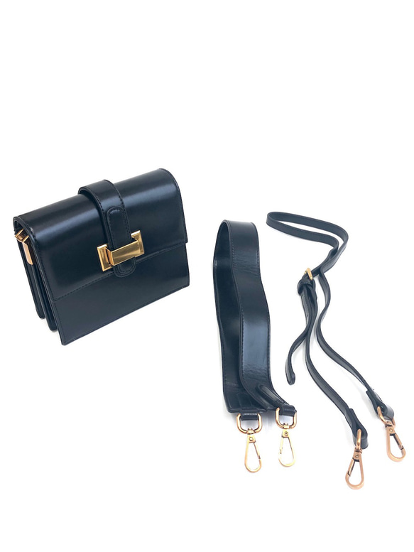 2strap Gold Buckle Square Bag (black) ショルダーバッグ ブラック 黒 上品 きれい