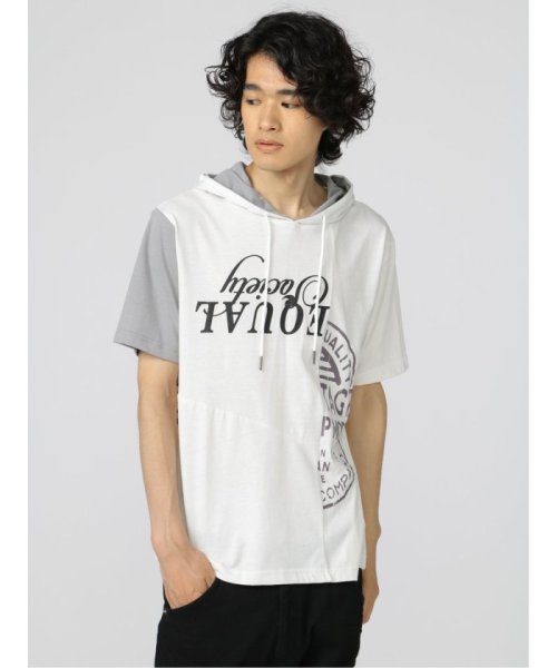 切替カレッジ 半袖ルーズTパーカー 半袖 メンズ Tシャツ カットソー カジュアル インナー ビジネス ギフト プレゼント