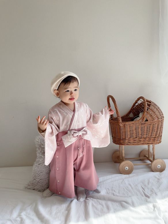 hakama romper 　｜ポピー×ピンク|袴ロンパース