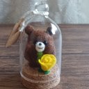 羊毛フェルト　ガラスドームに入った　薔薇の花を持つ　小さなころりんクマちゃん　父の日　プレゼント✨????✨(ダークブラウン)