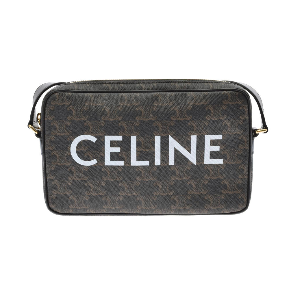 CELINE セリーヌ プリントミディアム 黒 レディース トリオンフキャンバス メッセンジャーバッグ ABランク 中古 